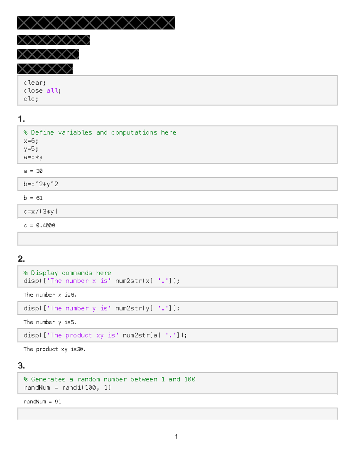 MatLAB 1 - This assignment is for ordinary diff eqs - clear; close all ... image.