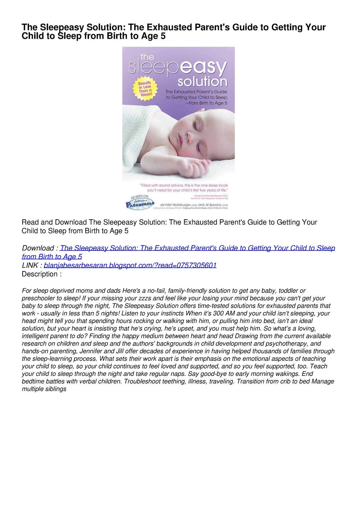 READ/DOWNLOAD The Sleepeasy Solution The Exhausted Parent's Guide to