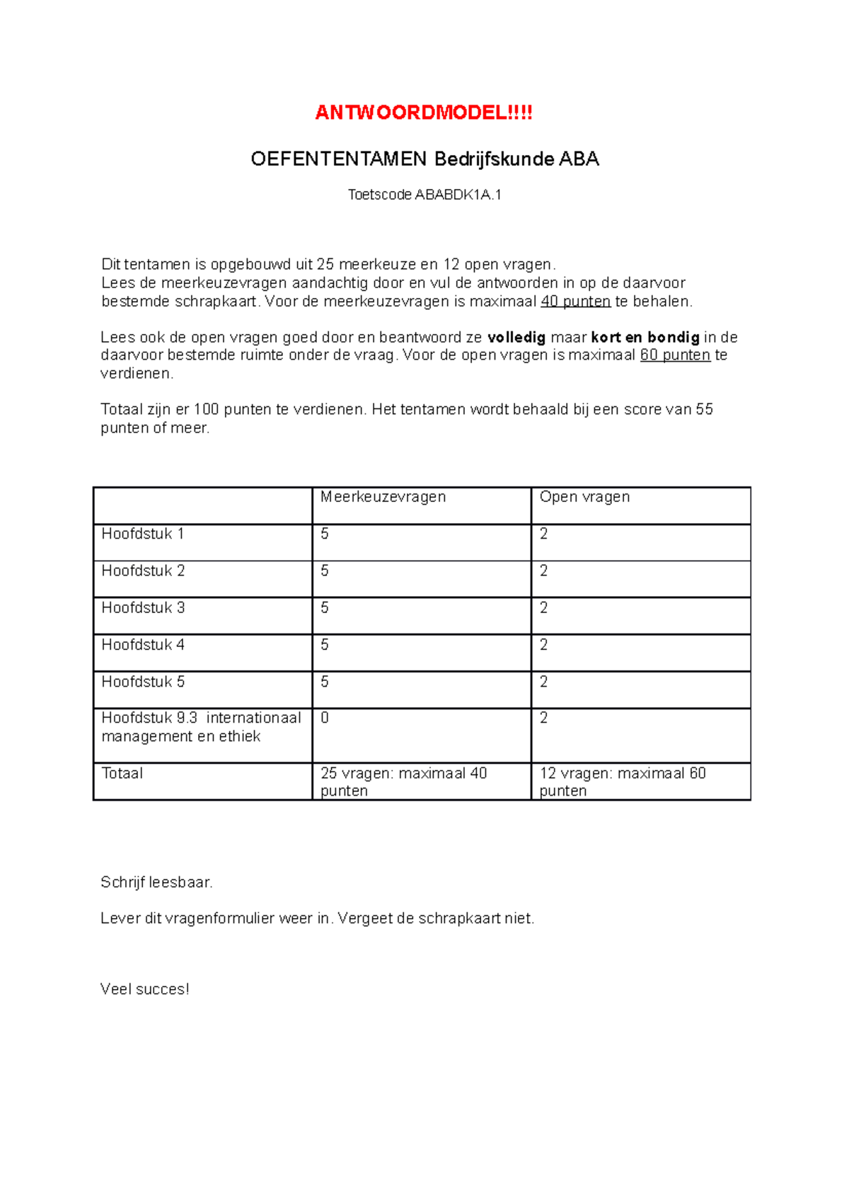 Proef/oefen Tentamen November 2014, Vragen En Antwoorden ...