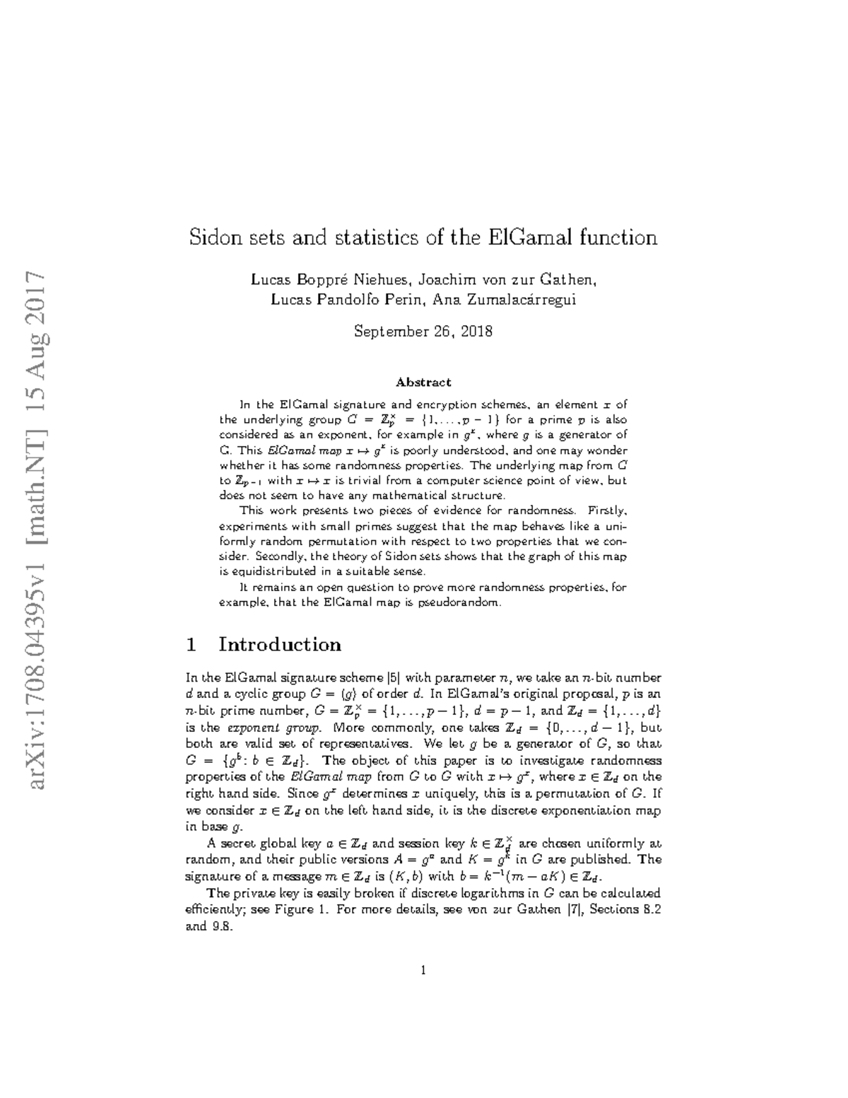 Sidon sets and statistics of the El Gamal - Sidon sets and statistics ...