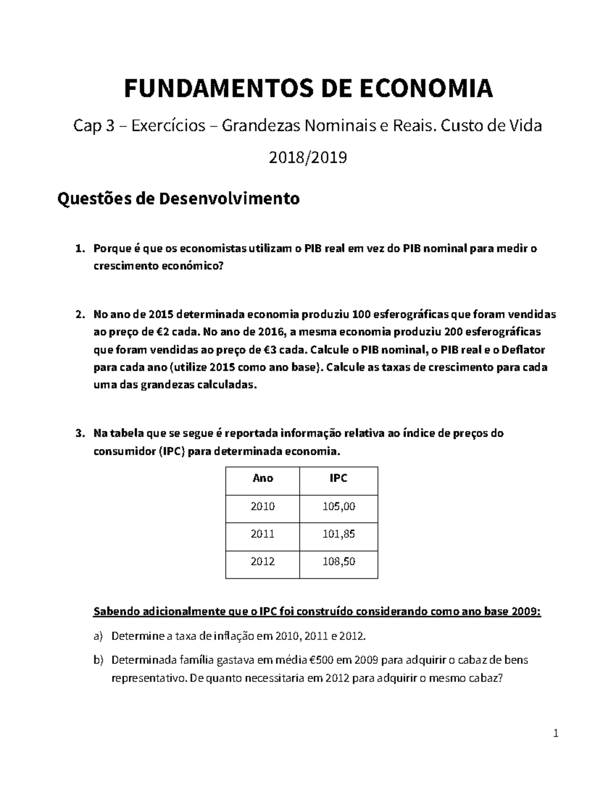 Cap3 Exercicios Macro Grandezas Nominais E Reais Custo De Vida Studocu