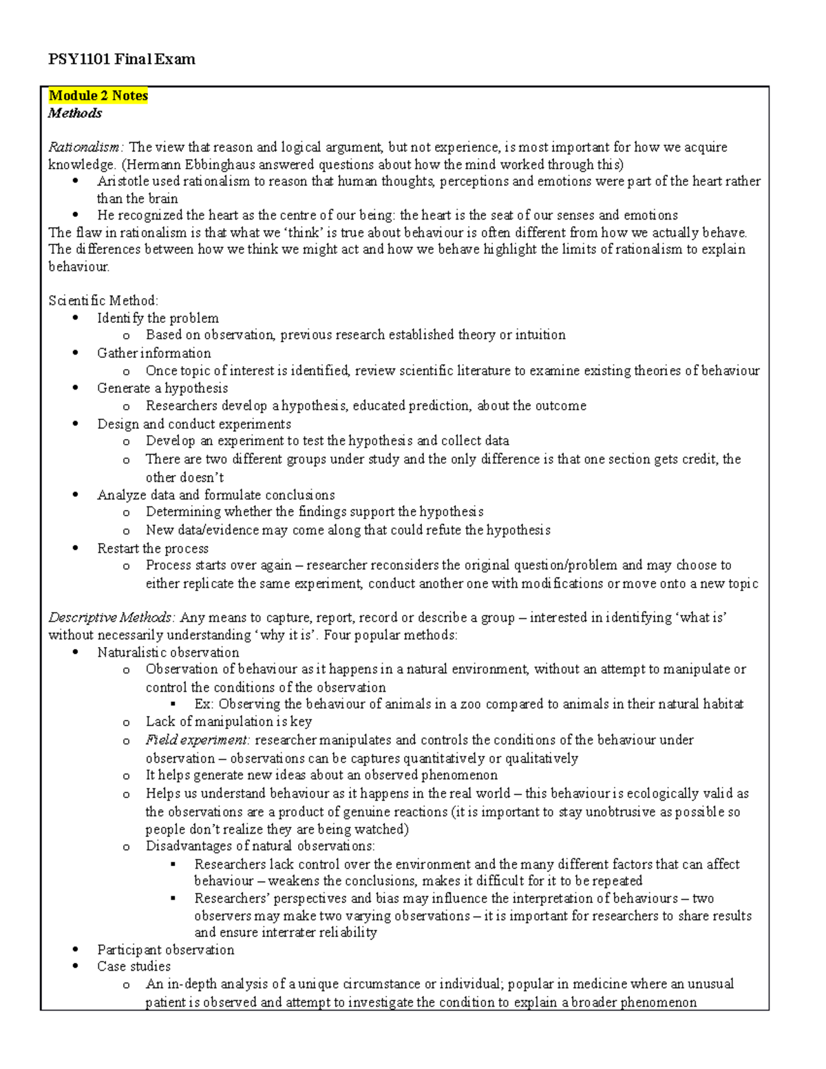 PSY1101 Final Exam - Test Review Sheet - PSY1101 Final Exam Module 2 ...