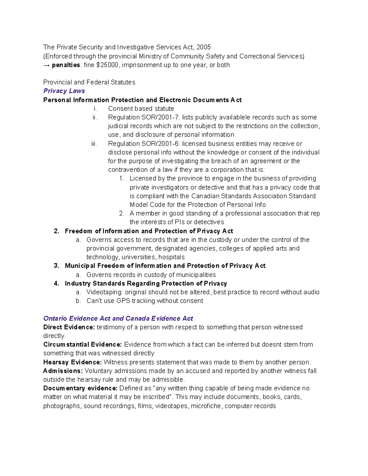 PI License Test Notes The Private Security and Investigative Services