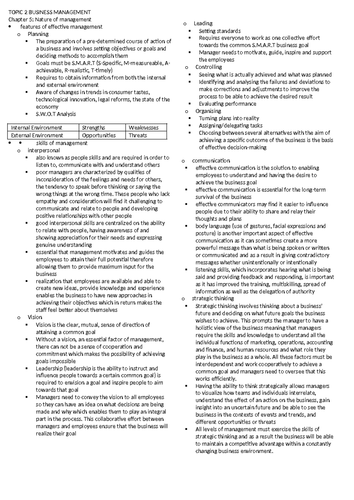 Topic 2 Business Management - TOPIC 2 BUSINESS MANAGEMENT Chapter 5 ...