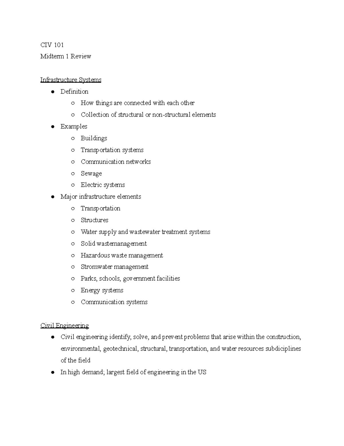 CIV 101 Midterm 1 Review - CIV 101 Midterm 1 Review Infrastructure ...