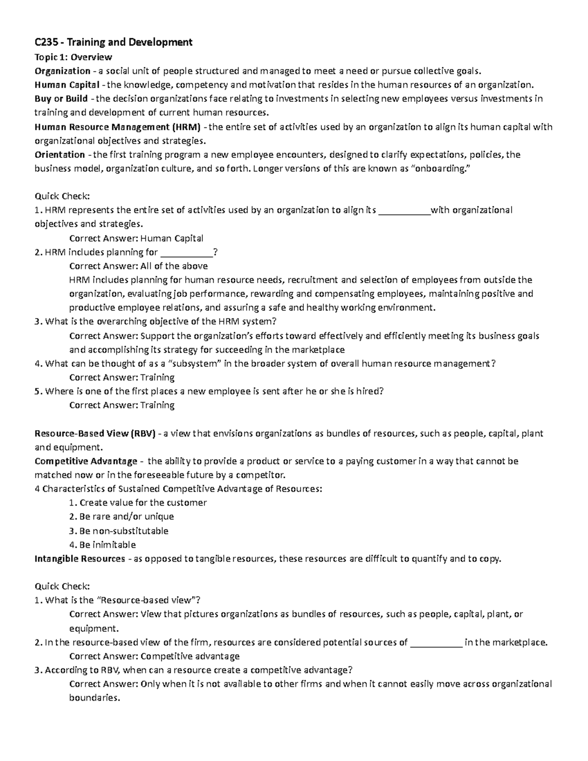C235 Training and Development Notes - C235 - Training and Development ...