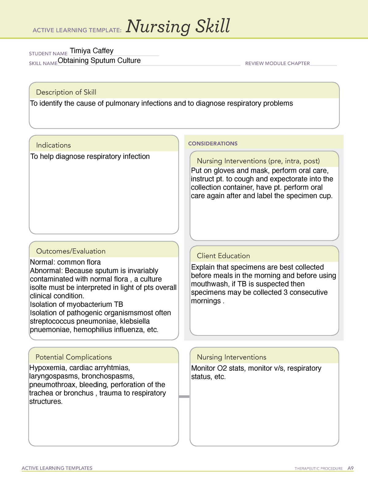 Sputum Culture - ati - ACTIVE LEARNING TEMPLATES THERAPEUTIC PROCEDURE ...