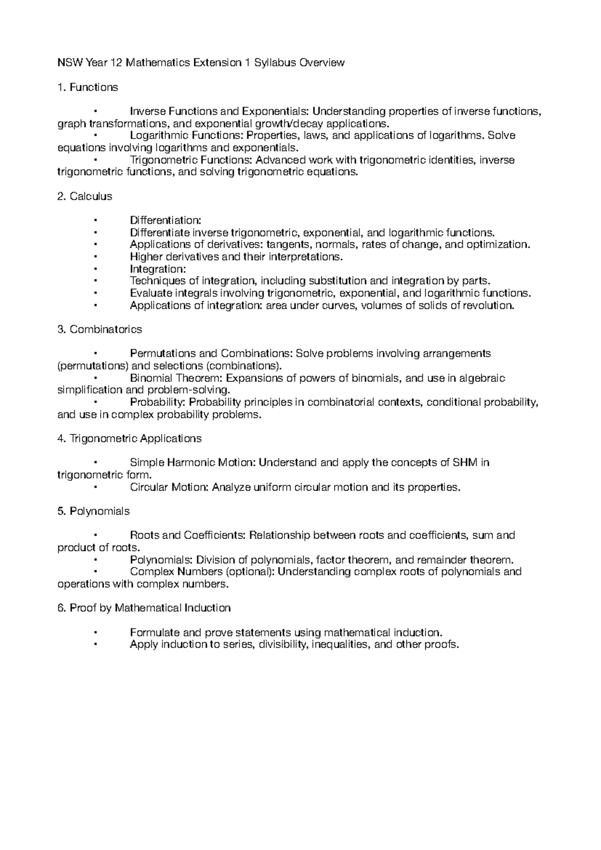 NSW ext 1 math sylubus review - NSW Year 12 Mathematics Extension 1 ...