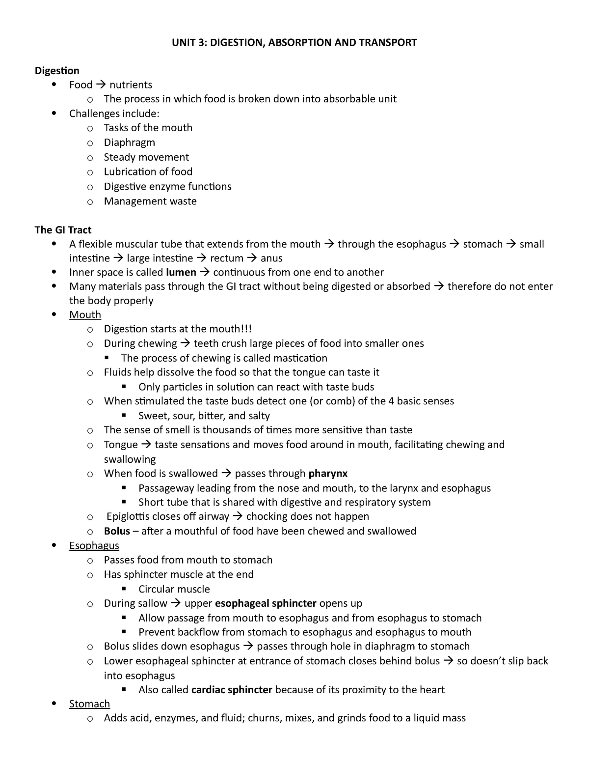 3. Digestion, Absorption AND Transport - UNIT 3: DIGESTION, ABSORPTION ...