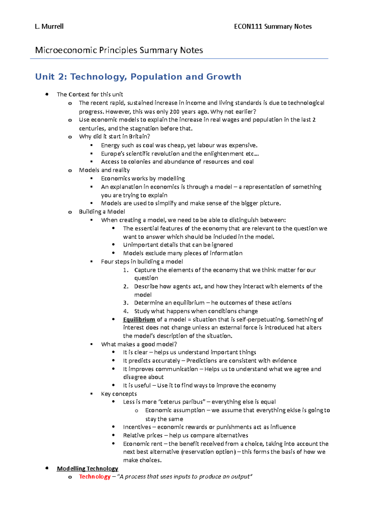 ECON111 Summary Notes - Microeconomic Principles Summary Notes Unit 2 ...