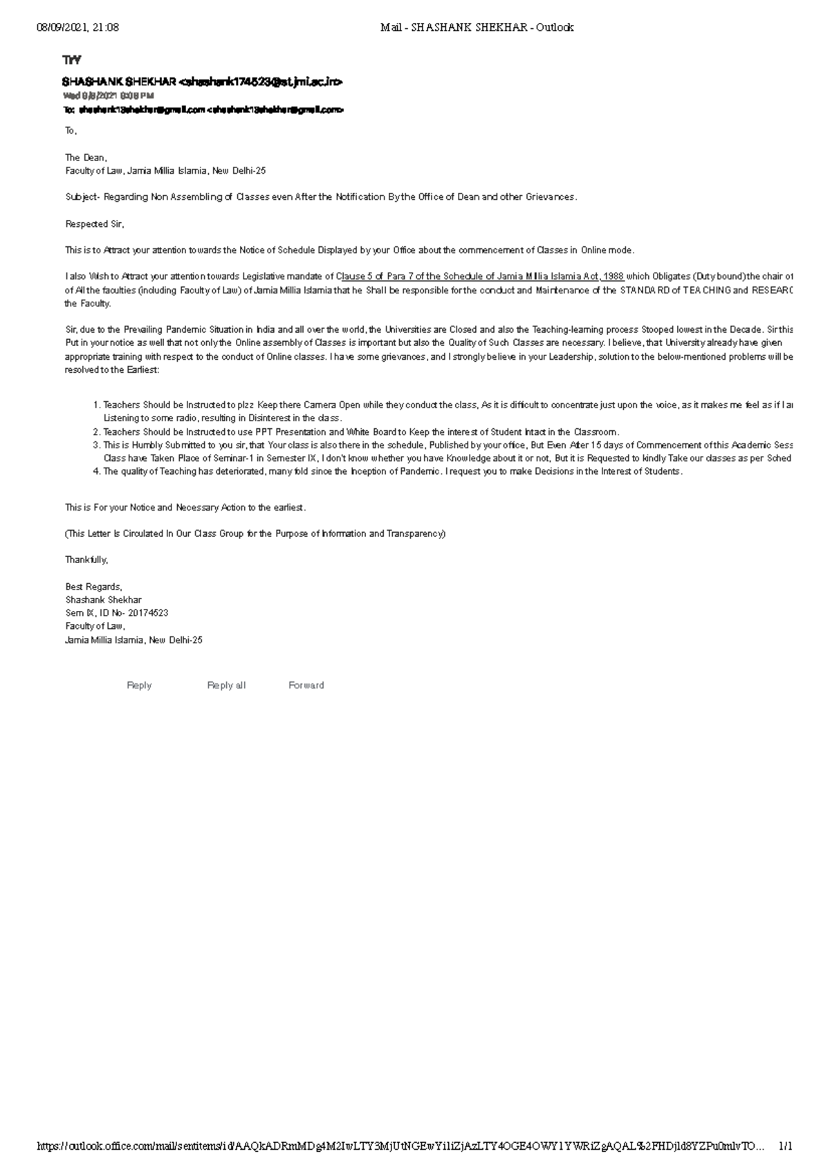 Mail - Shashank Shekhar - Outlook - 08/09/2021, 21:08 Mail - SHASHANK ...