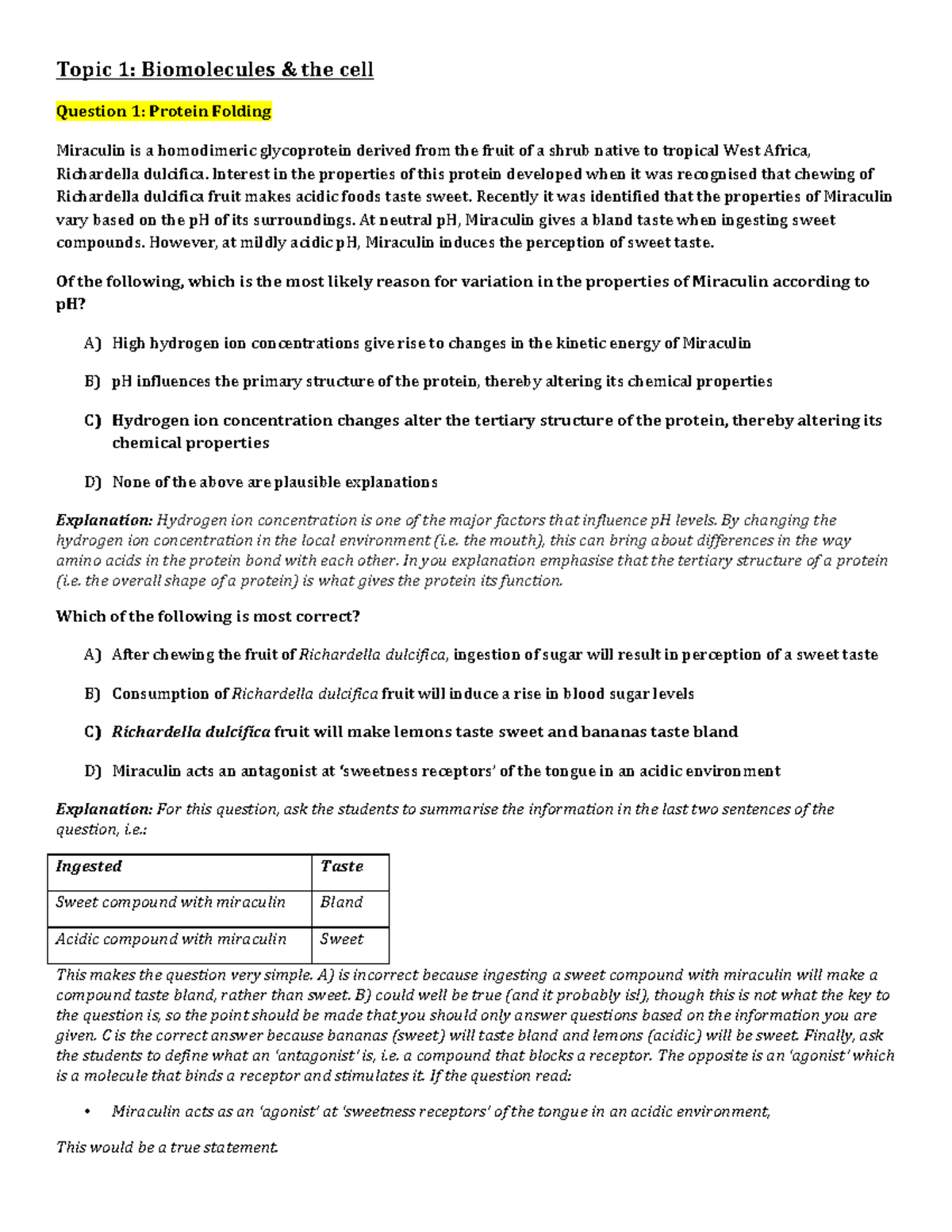 Biology MCQs and Answers Topic&1&Biomolecules&&&the&cell&! Studocu
