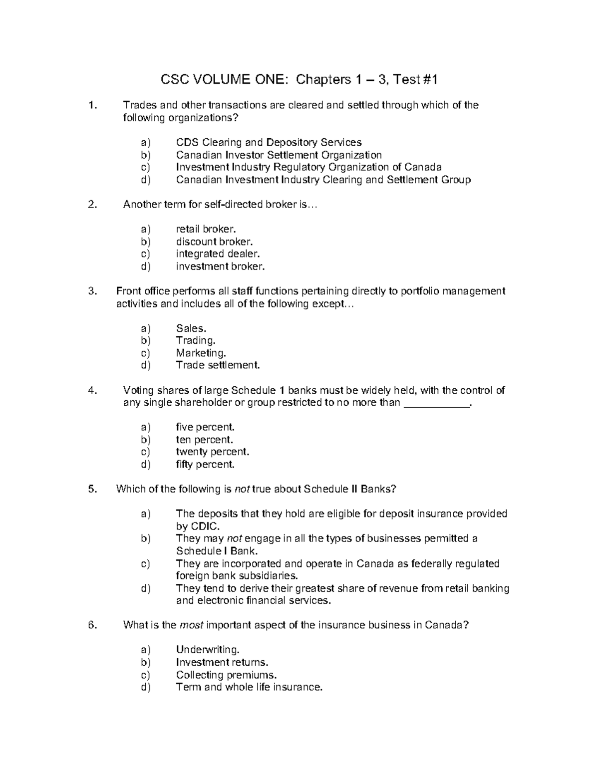 CSC V1 Questions CSC Test Samples With Answers CSC VOLUME ONE 