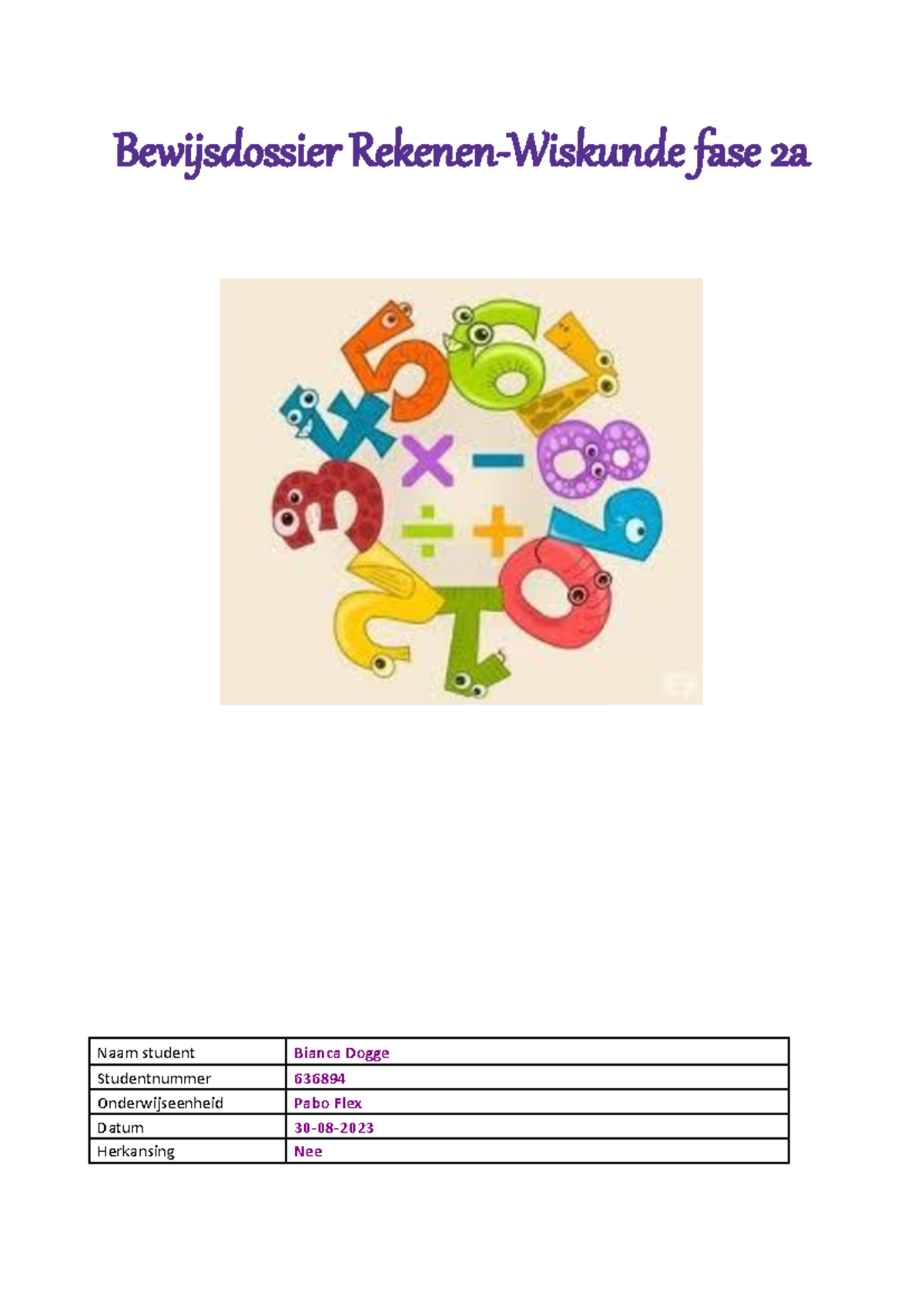 Dogge 636894 Bewijsdossier Rekenen-wiskunde 2a 30-08-2023 ...