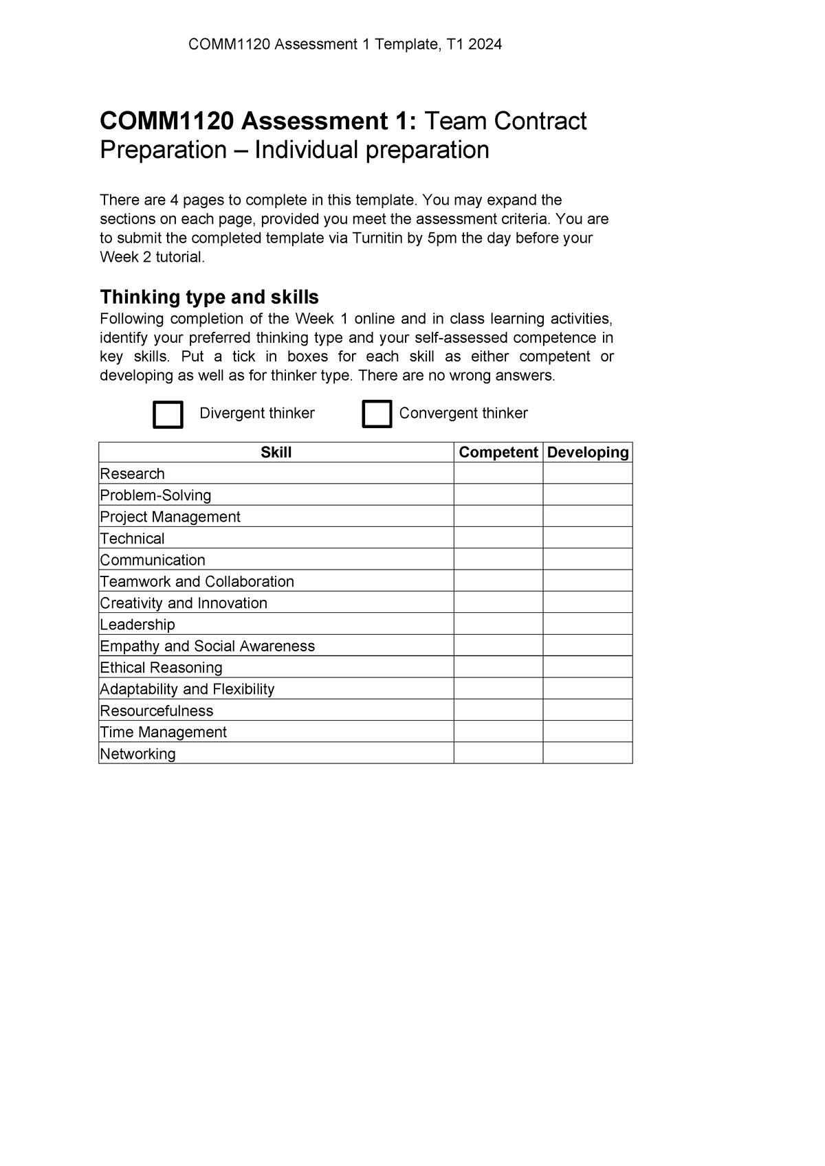 COMM1120 Assessment 1 Team Agreement Preparation Template - COMM1120 ...