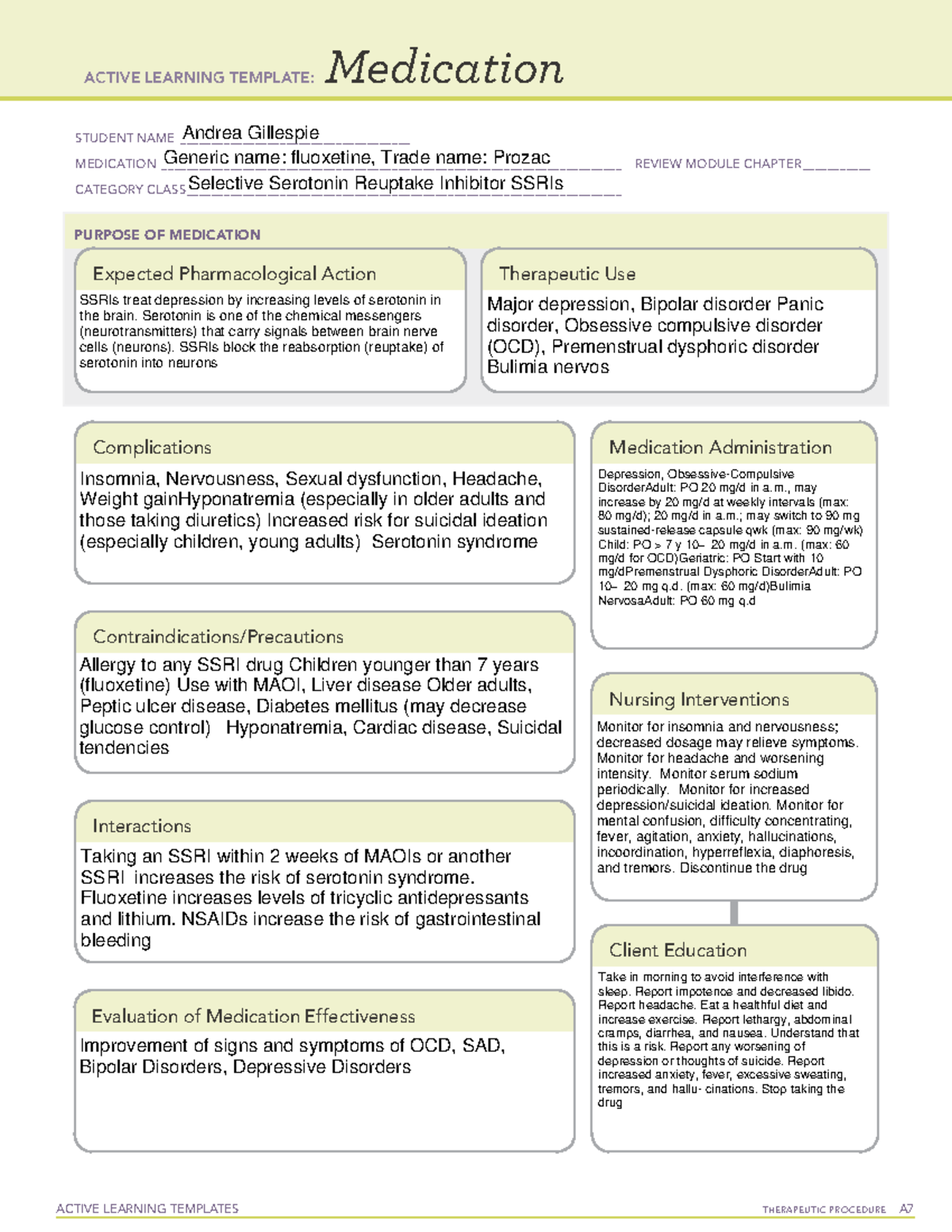 ATI Medication-fluoxetine - ACTIVE LEARNING TEMPLATES TherapeuTic ...