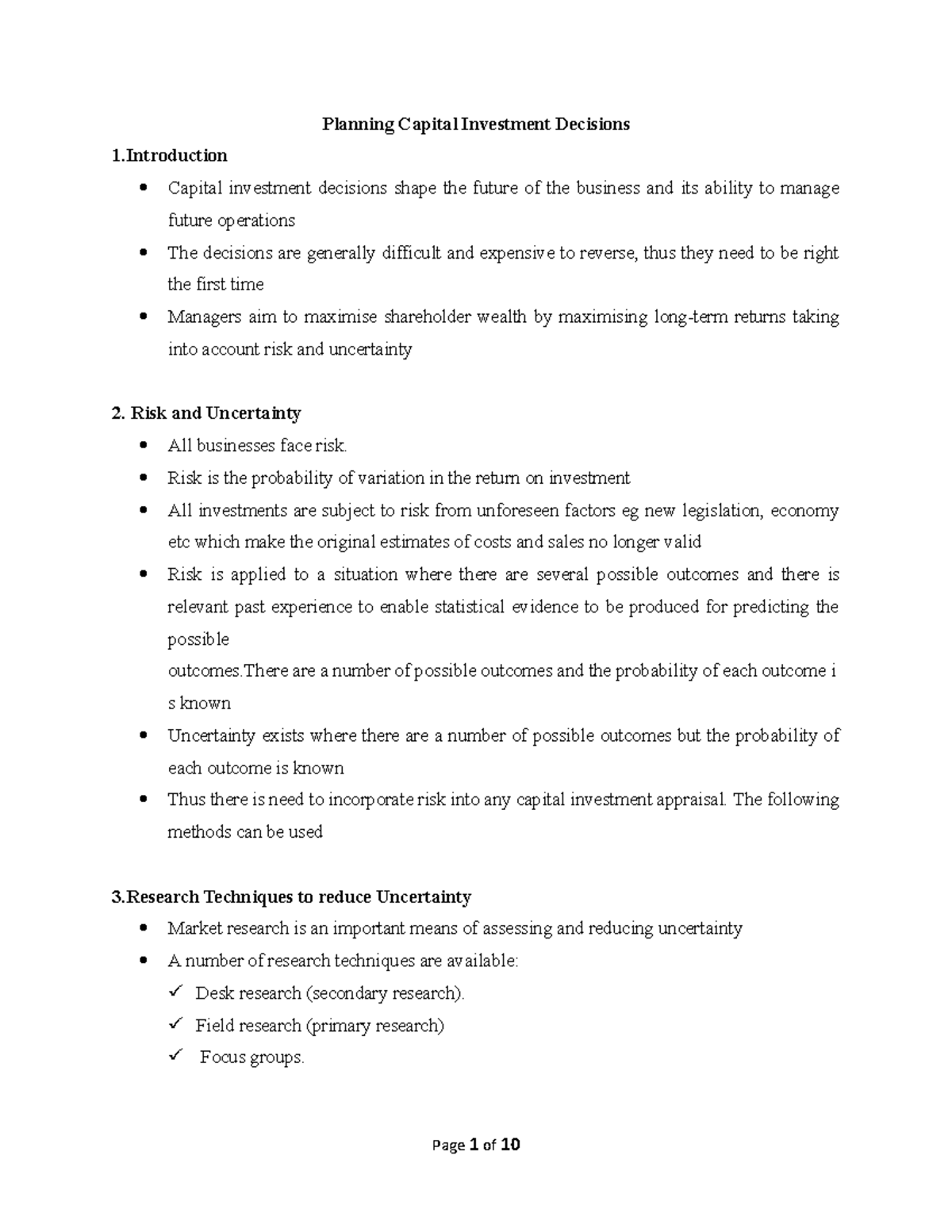 Planning Capital Investment Decisions 1 - Risk and Uncertainty All ...
