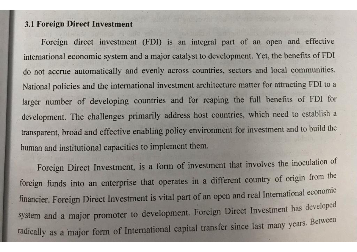 Foreign Direct Investment - Bcom Finance - Studocu