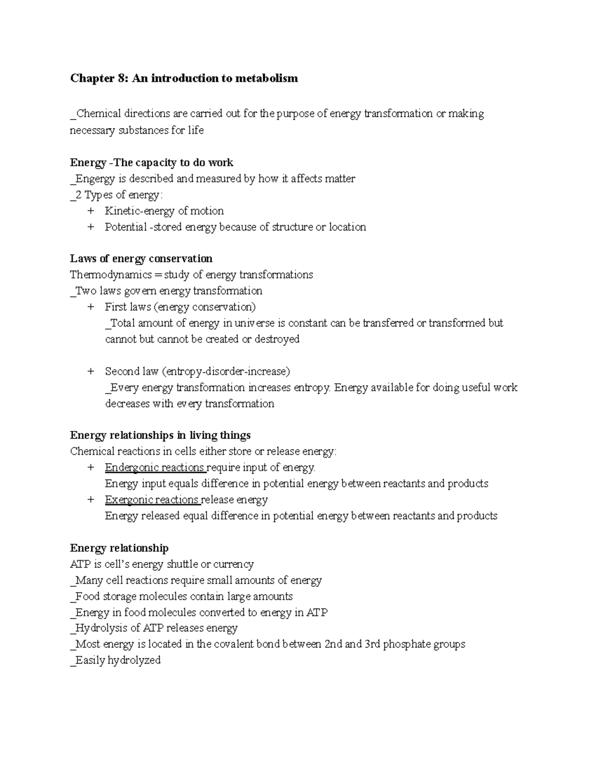 Chapter 8 an introduction to metabolism - Chapter 8: An introduction to ...