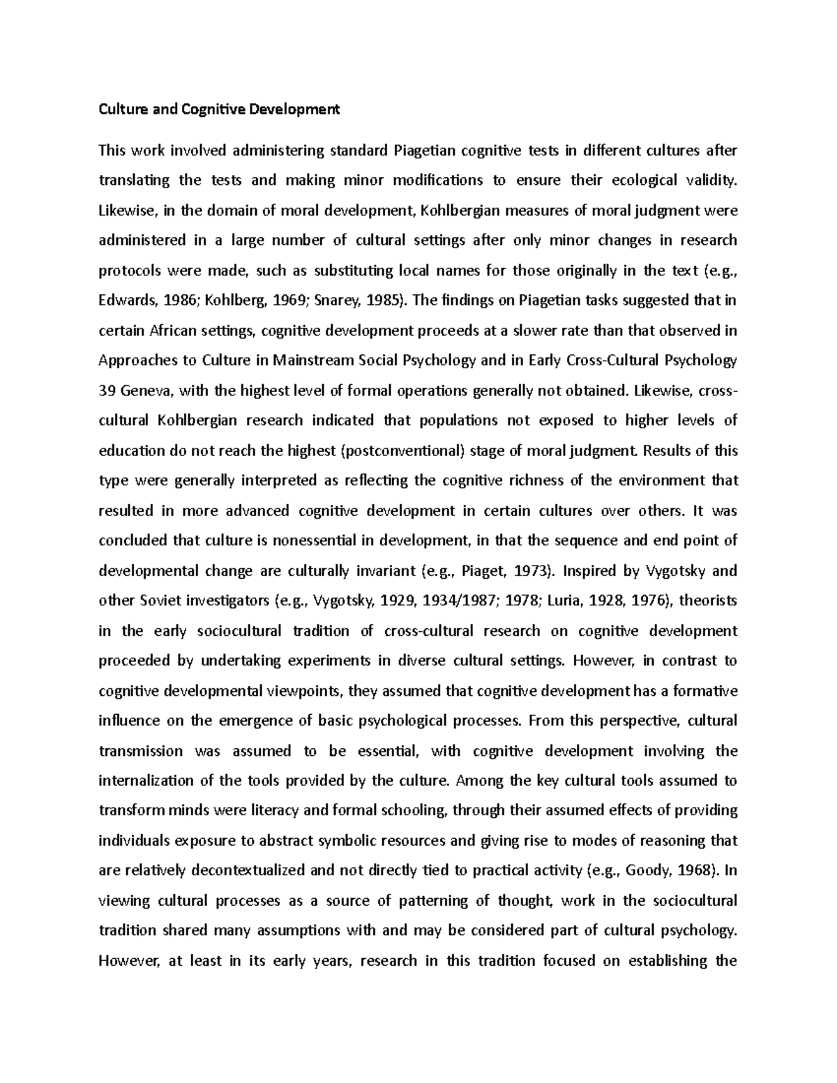 Culture and Cognitive Development - Likewise, in the domain of moral ...