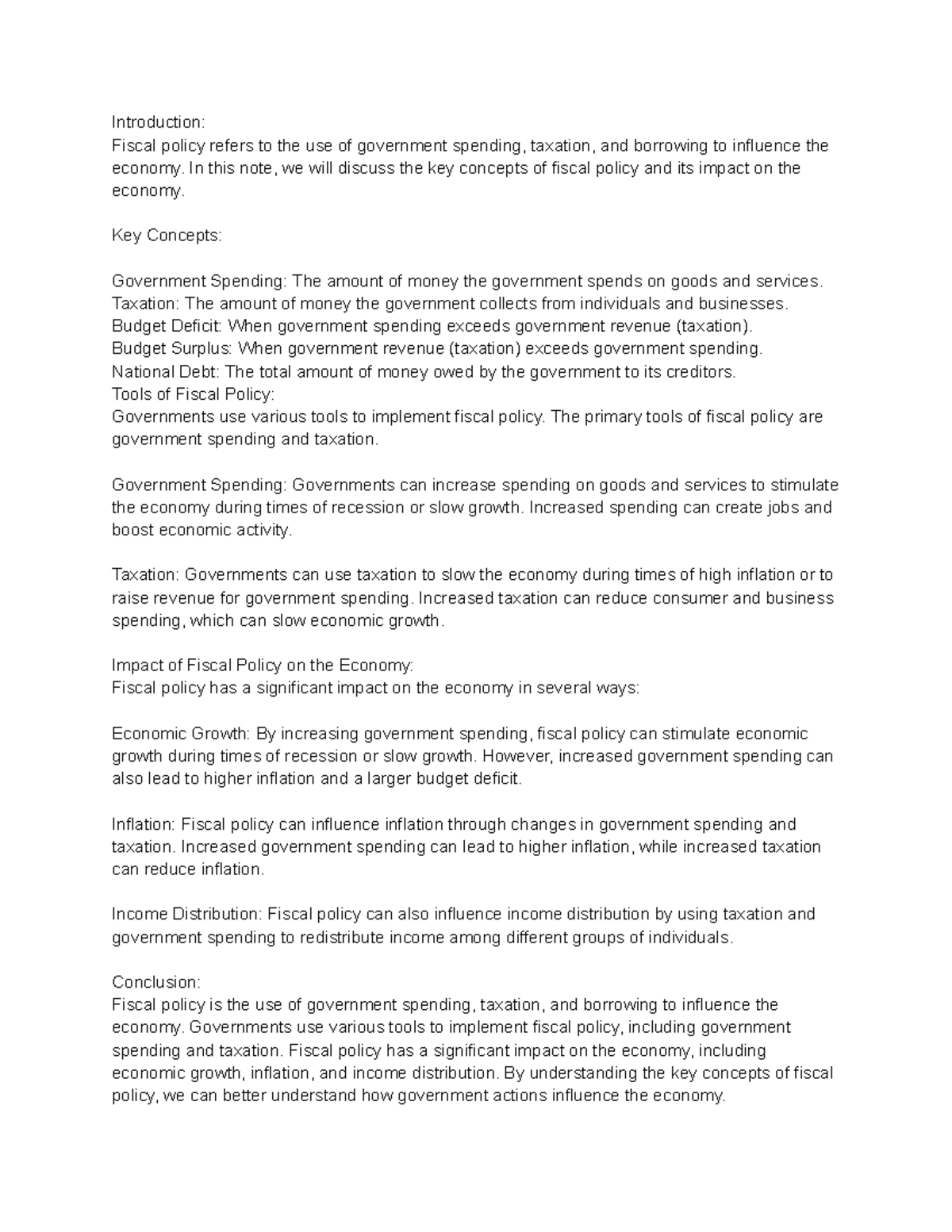 Fiscal Policy and Its Impact on the Economy Introduction Fiscal