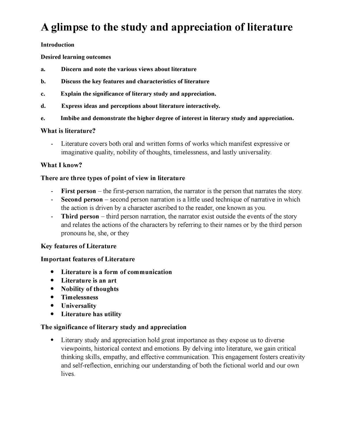 Outline-report - report outline - A glimpse to the study and ...