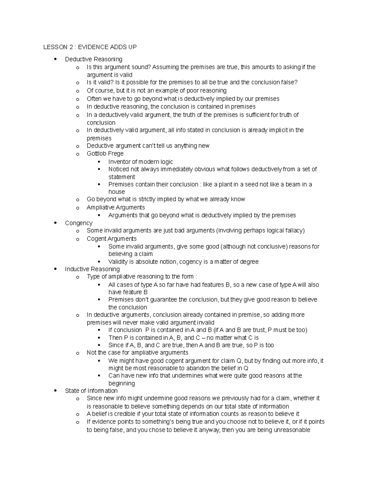 Lesson-2 - Lecture notes 2 - LESSON 2 : EVIDENCE ADDS UP Deductive ...