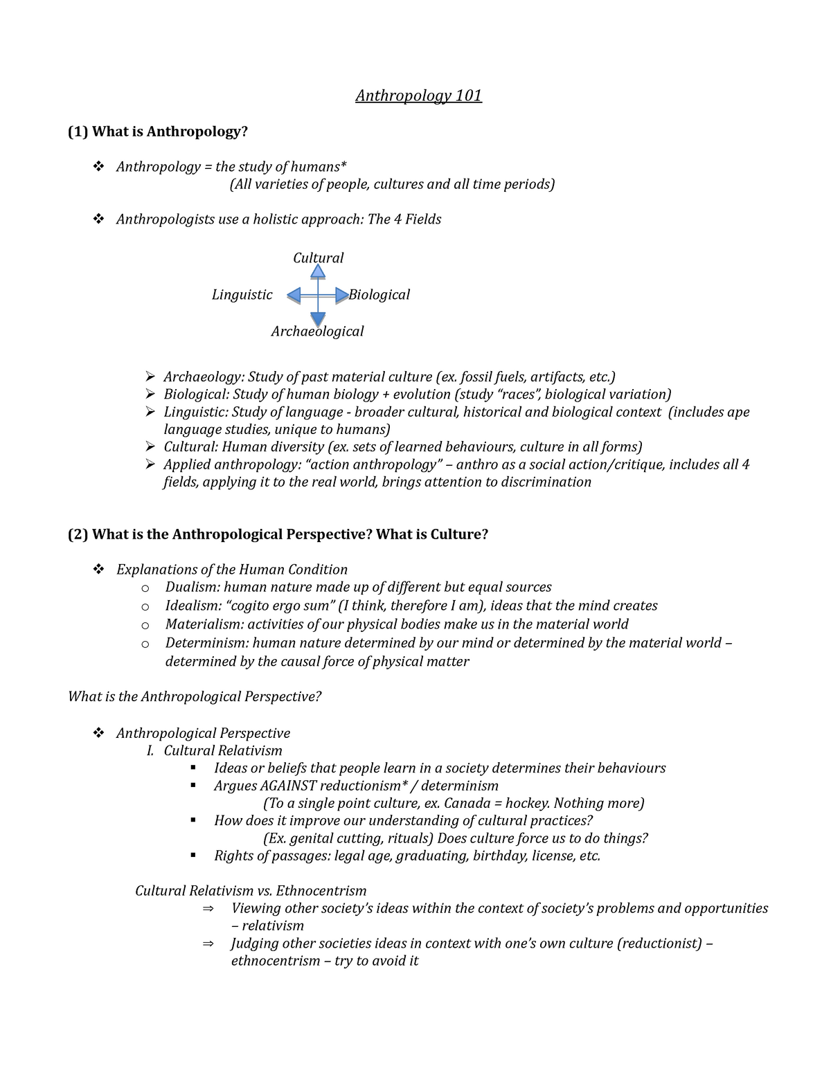 Introduction To Anthropology Lecture Notes Anth 101 Anthropology 101 1 What Is 5402