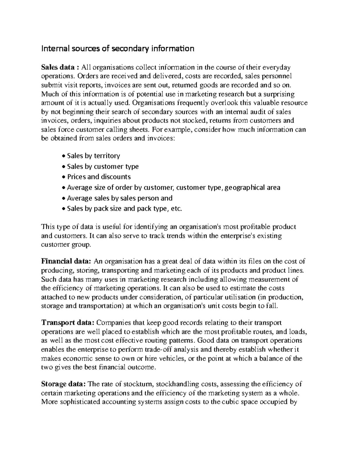 SD 3 - It's lecture notes - Internal sources of secondary information ...