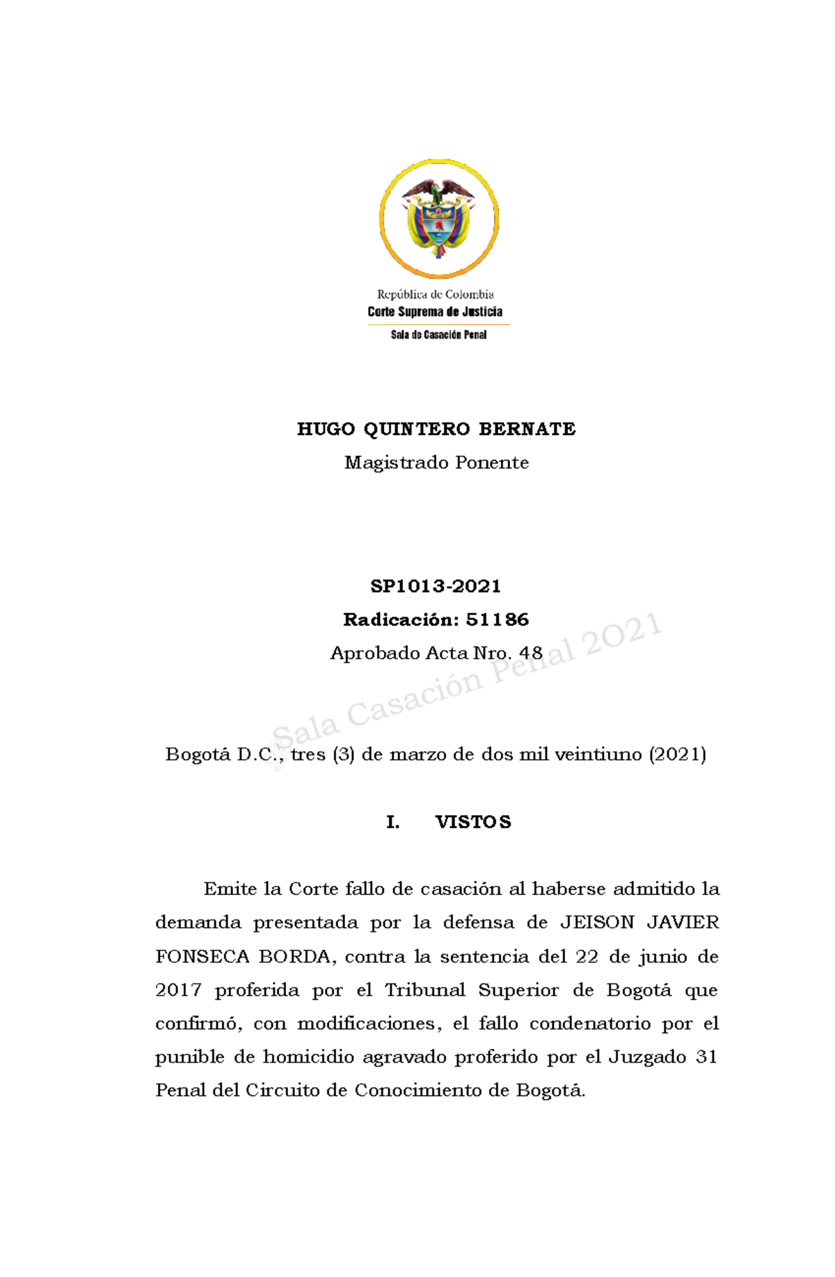 Csj Cas Pen Sentencia Del 3 De Marzo De 2021 Rad 51186 Homicidio