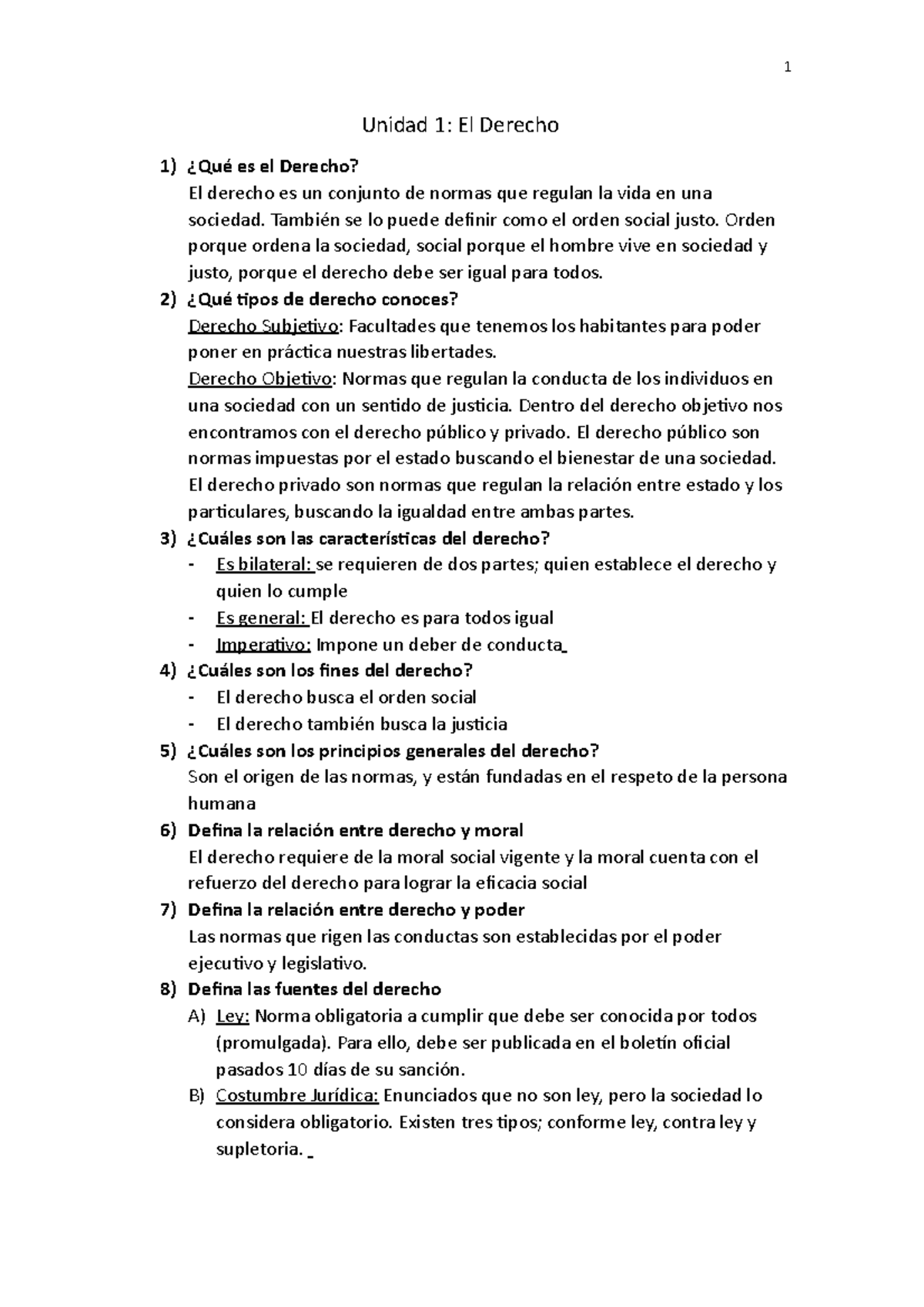 Derecho Primer Parcial Apunte - 1 Unidad 1: El Derecho 1) Es El Derecho ...