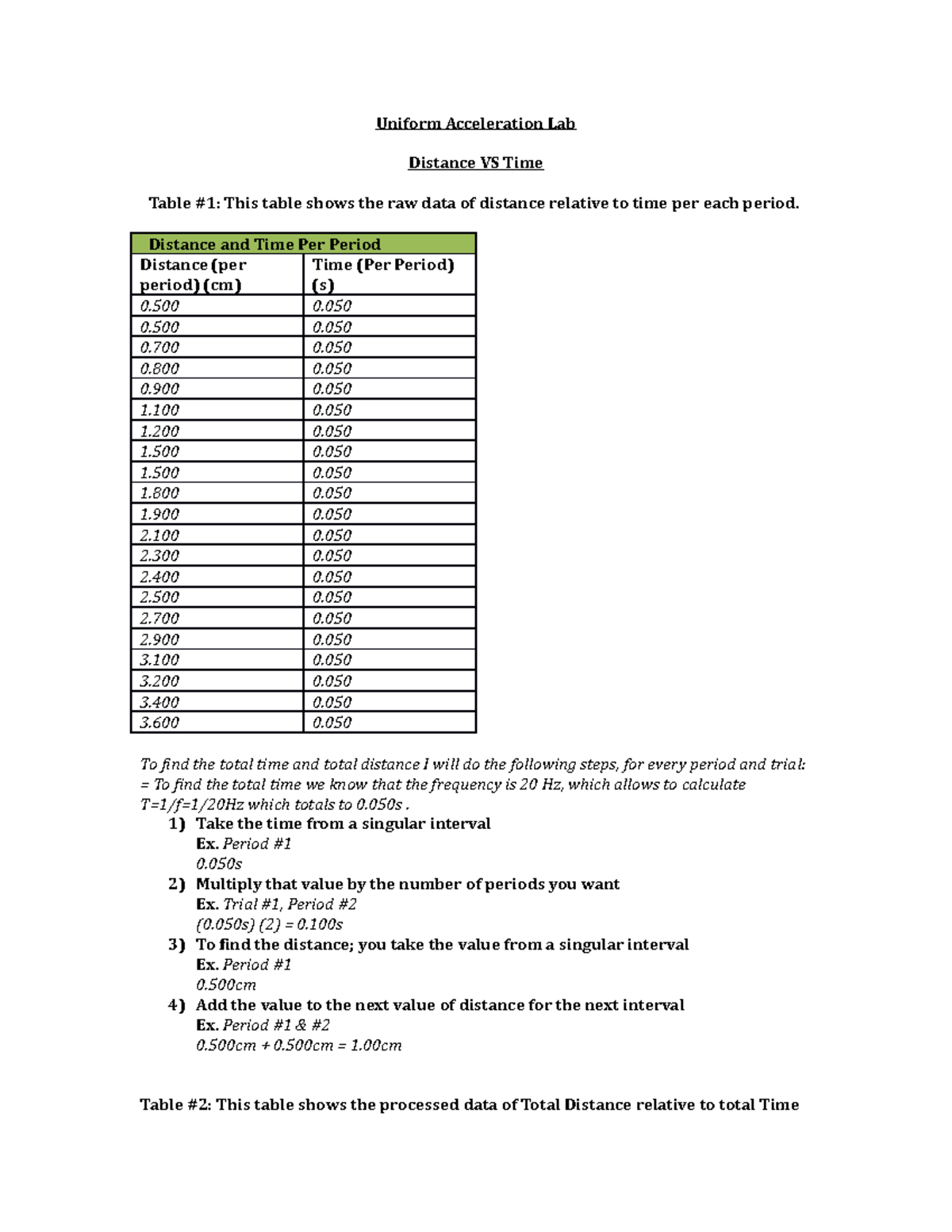 Uniform Acceleration Lab Uniform Acceleration Lab Distance VS Time