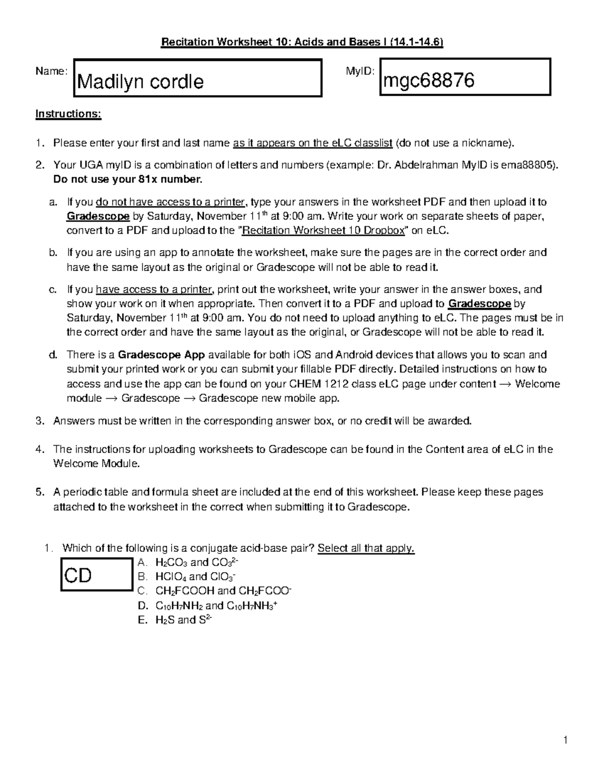 Recitation Worksheet 10 Fillable PDF1 - 1 Recitation Worksheet 10 ...
