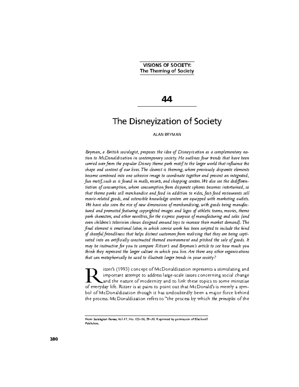 Disneyization SOC CONS - VISIONS OF SOCIETY: The Theming of Society 44 ...