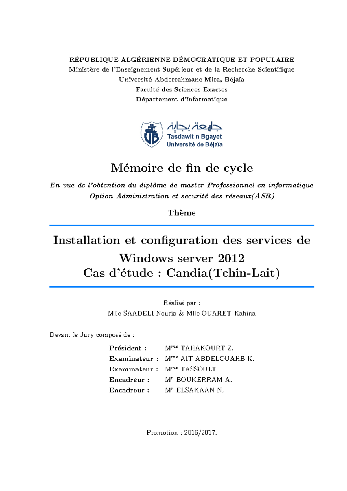 Installation et configuration des services de Windows server 2012 Cas d ...