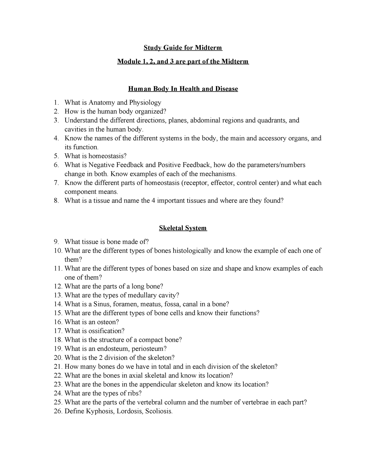 BIO 201 Study Guide Midterm - Study Guide For Midterm Module 1, 2, And ...