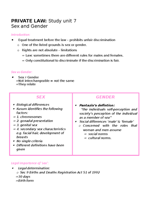 Private Law 171 Notes - Private Law 171: Law of Persons Textbook: Law ...