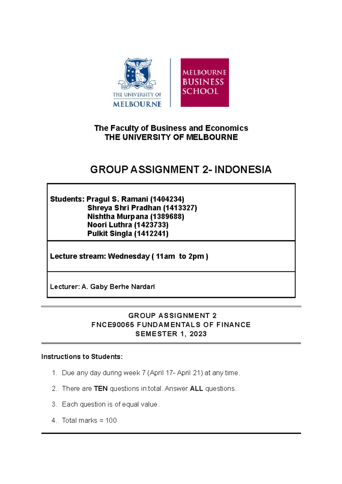 Group Assignment 2 - The Faculty Of Business And Economics THE ...