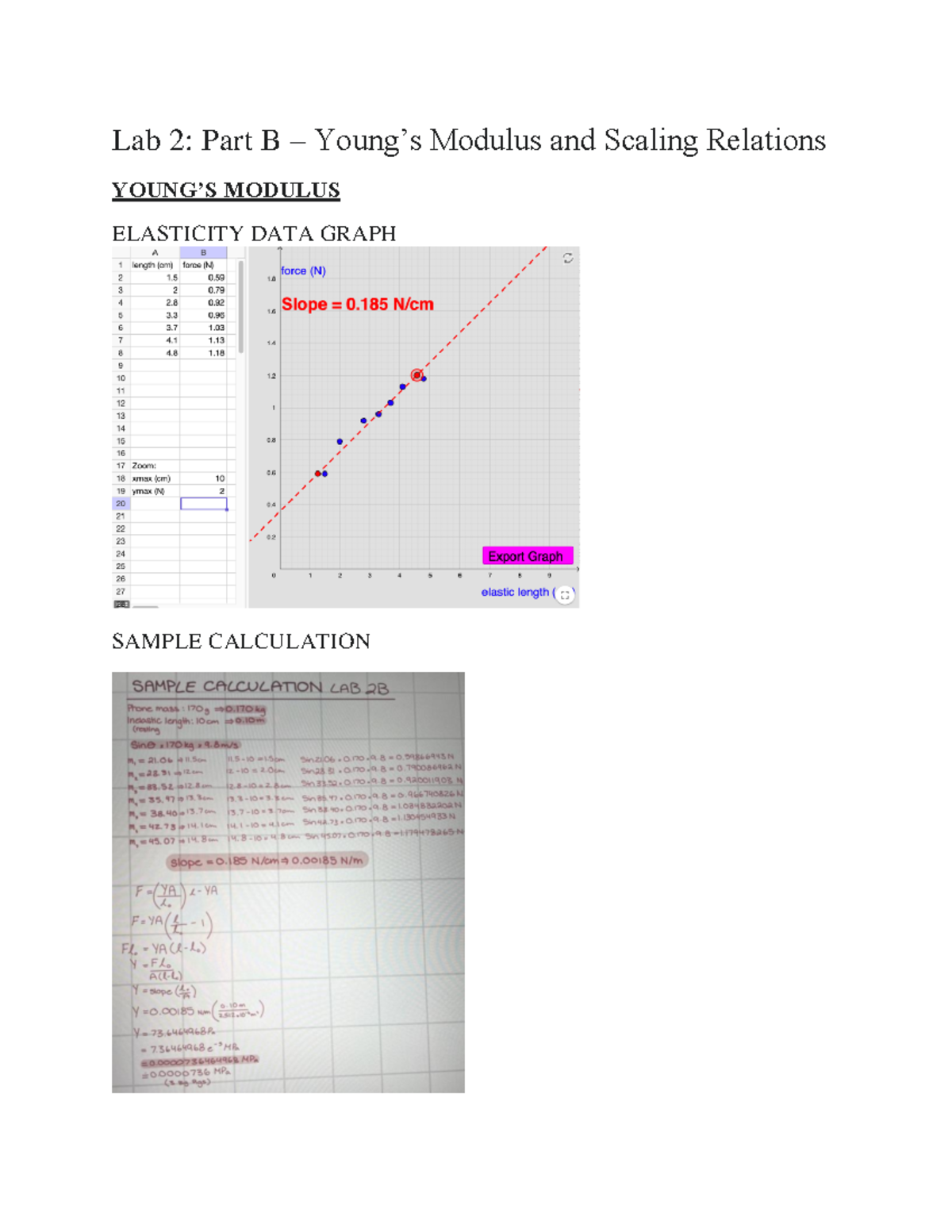 Physics Lab 2b Calculations - Lab 2: Part B – Young’s Modulus And ...