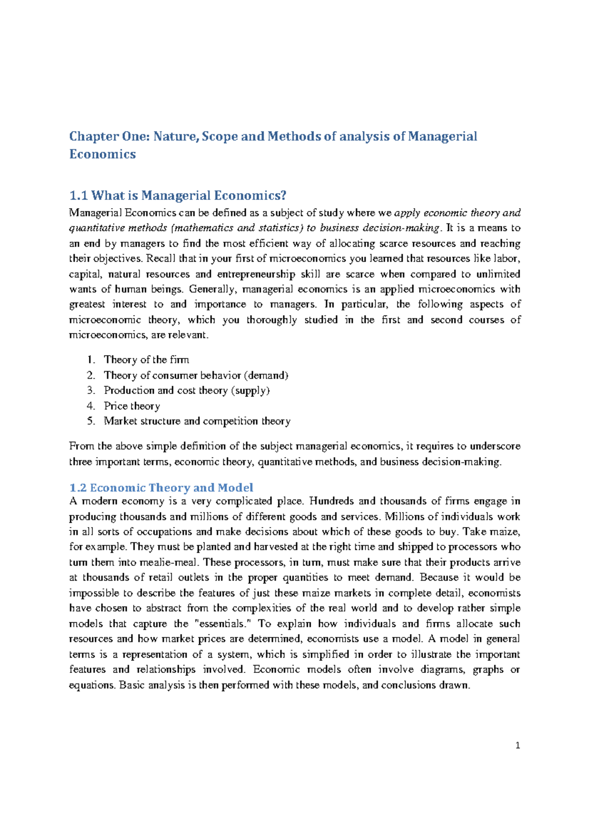 BCM 332 - Managerial Economics - Chapter One: Nature, Scope and Methods ...