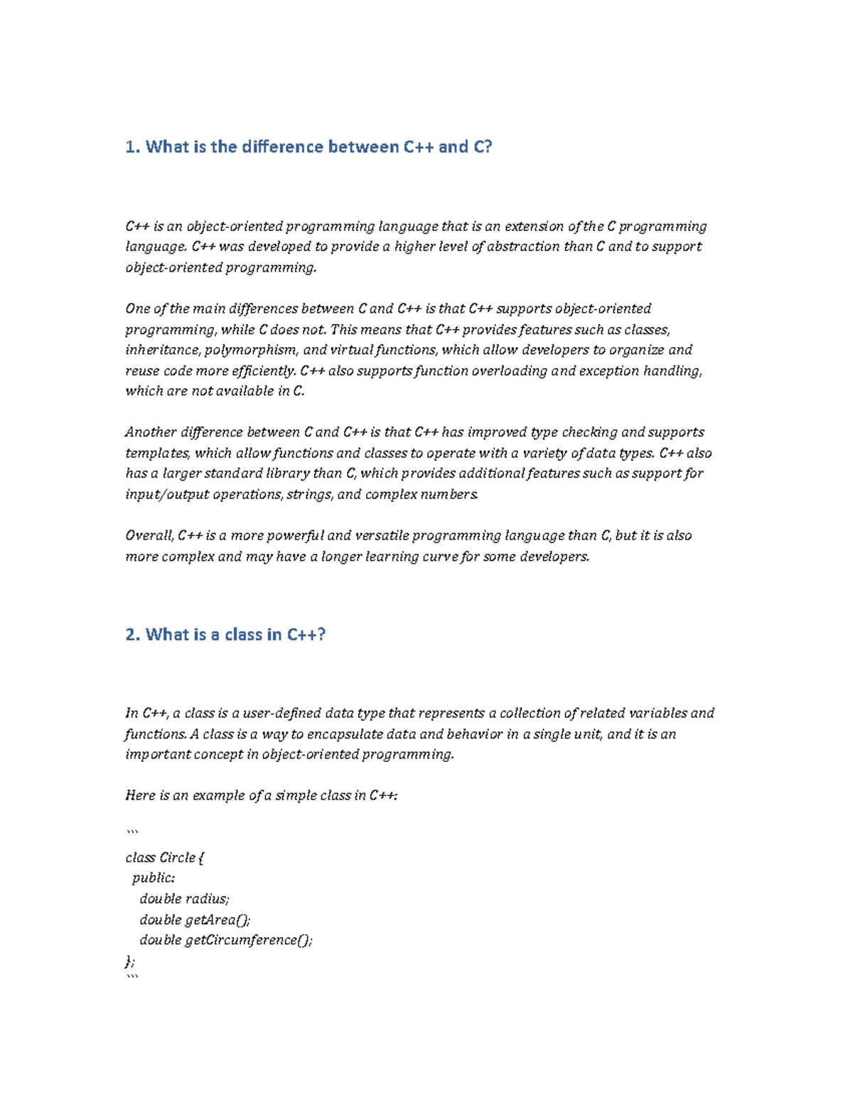 C++ programming 1 - 1. What is the difference between C++ and C? C++ is ... image.