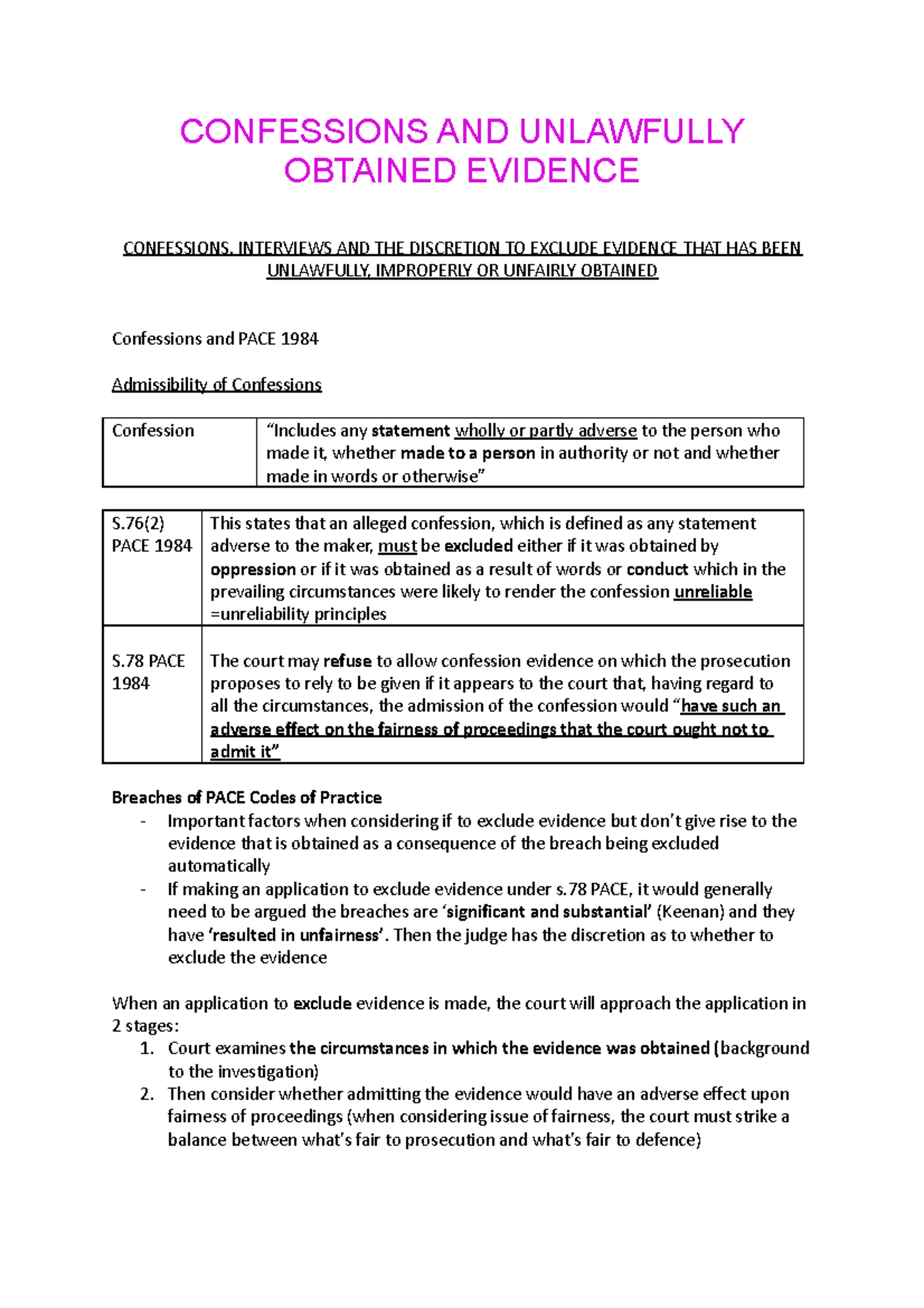Confessions Revision - Bar Practice Course - CONFESSIONS AND UNLAWFULLY ...