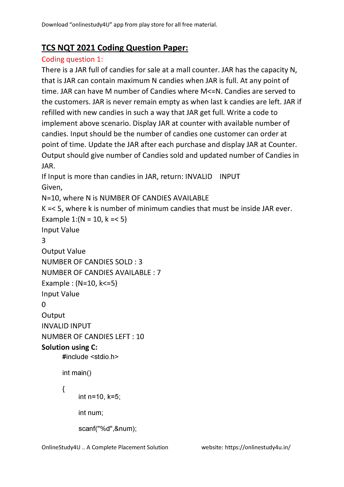 TCS NQT 2021 Asked Coding Questions - TCS NQT 2021 Coding Question ...