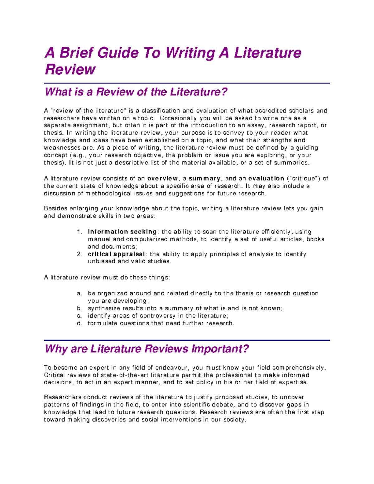 A Brief Guide To Writing A Literature Review - A Brief Guide To Writing ...