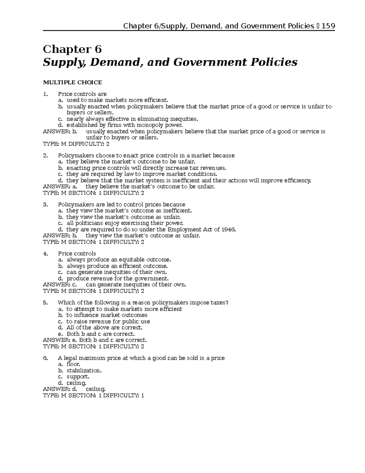 economics chapter 6 homework answers