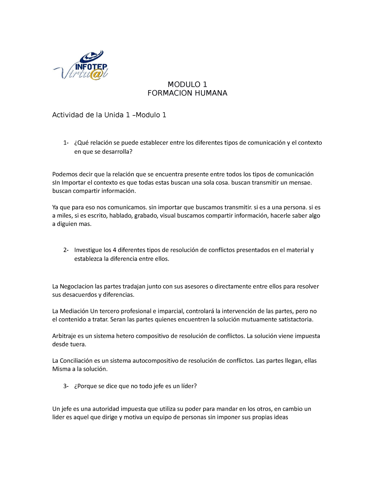 Actividad 1 Modulo 1 - Módulo 1 - MODULO 1 FORMACION HUMANA Actividad ...