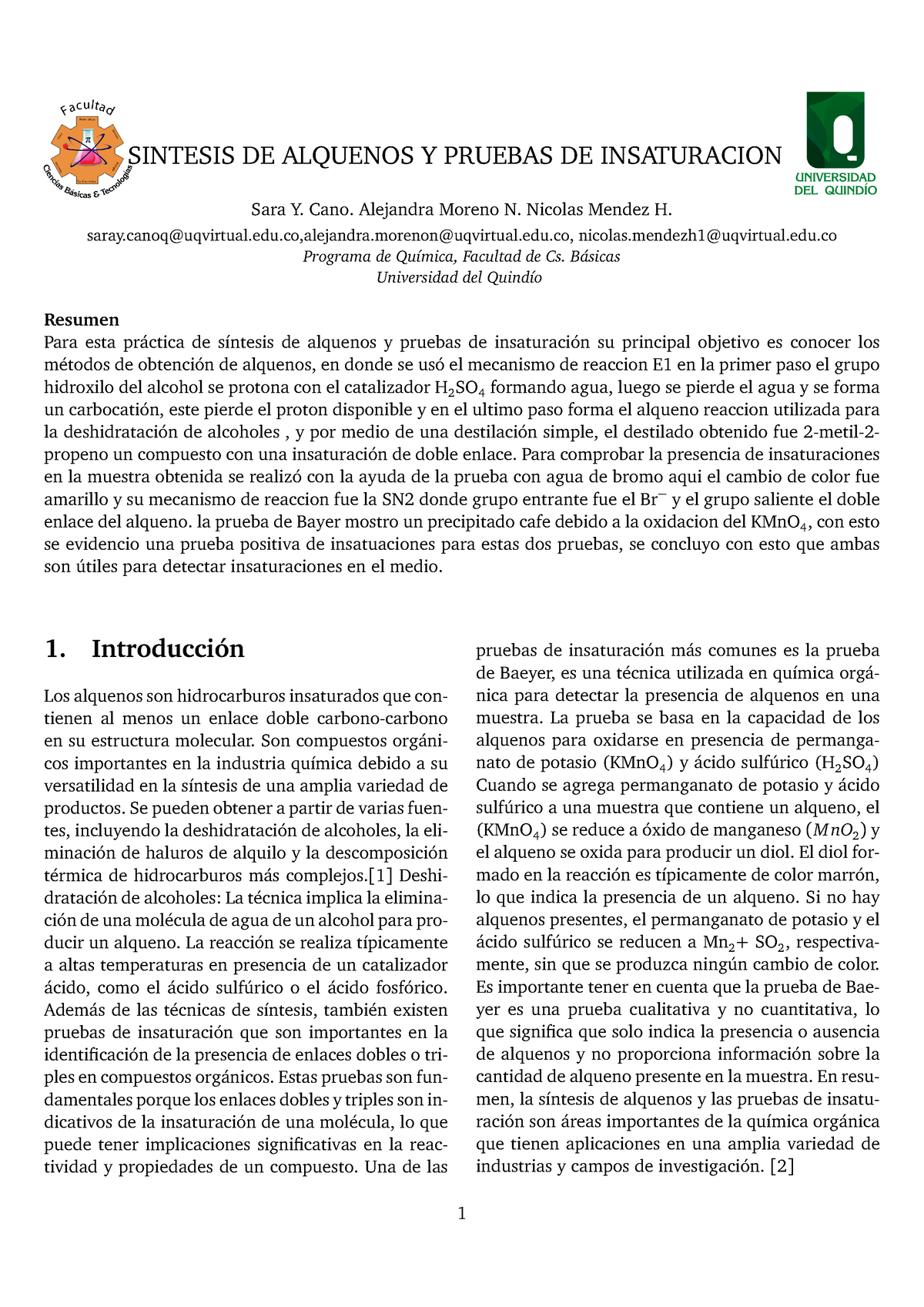 Sintesis DE Alquenos Y Pruebas DE Insaturacion - SINTESIS DE ALQUENOS Y ...