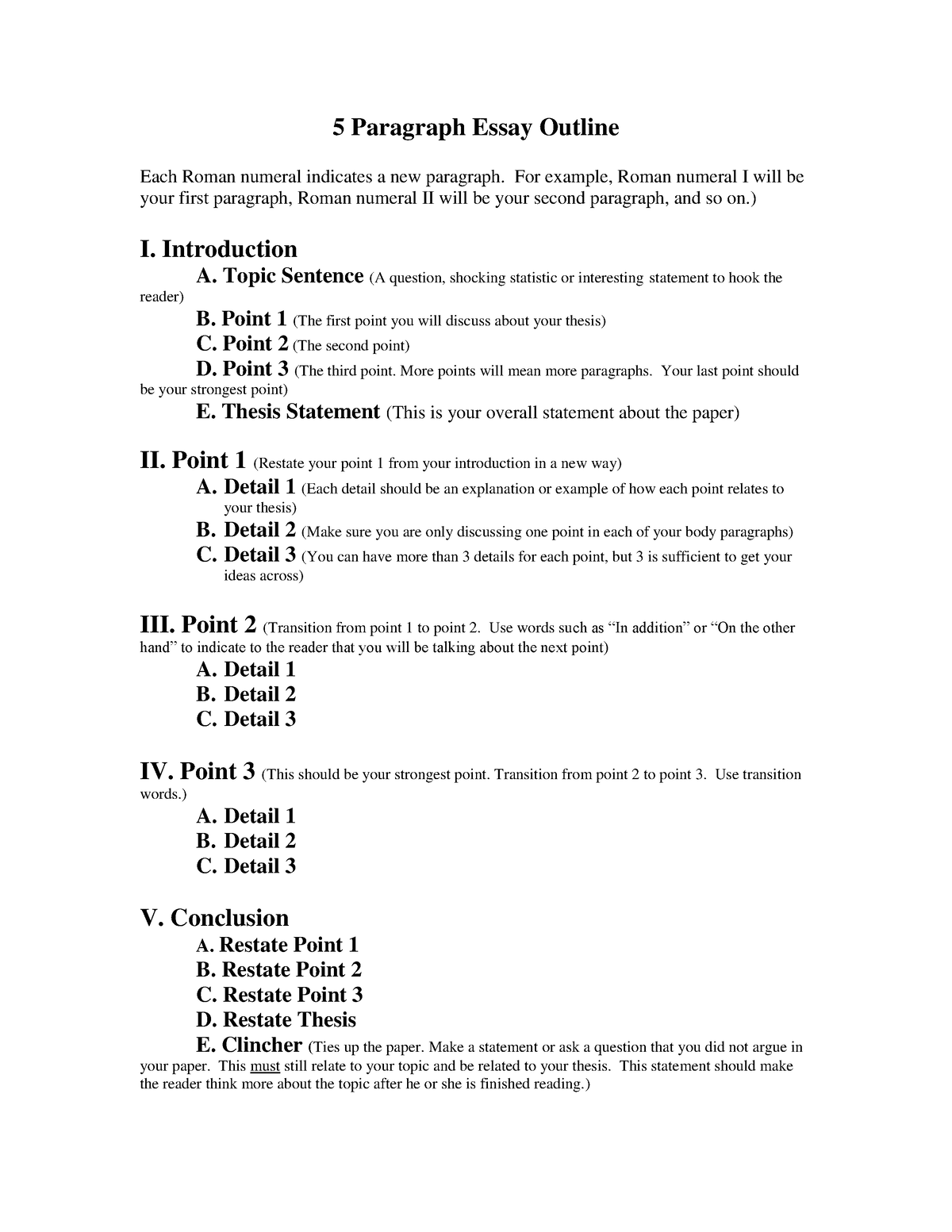 5Paragraph Essay Outline With Notes-1 - 5 Paragraph Essay Outline Each ...