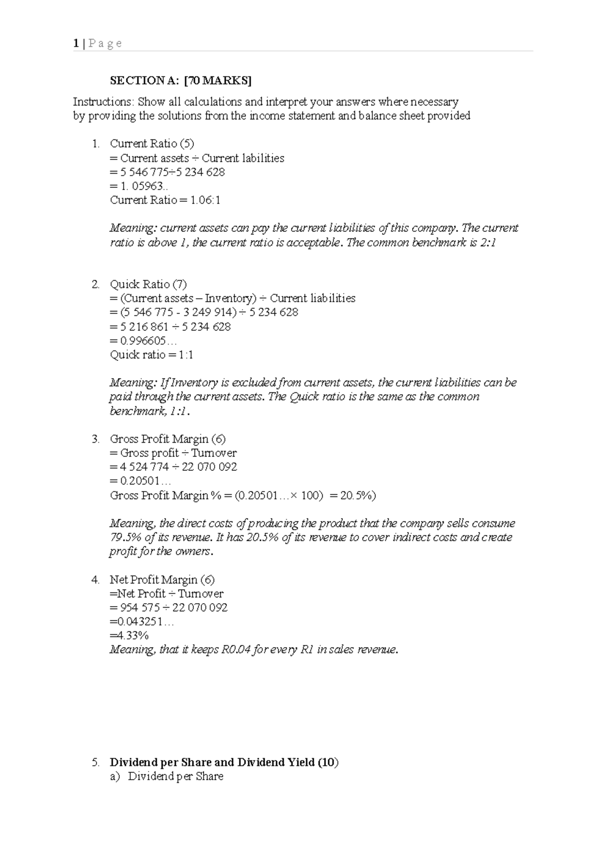 BMA 1B Assigment - application questions - SECTION A: [70 MARKS ...