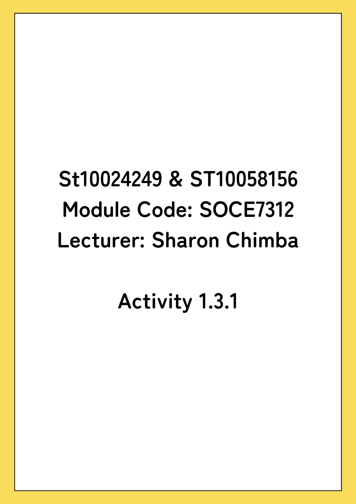 SOCE7312 Activity 1 St10024249 & ST Module Code SOCE Lecturer